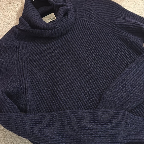 Aritzia Wilfred Free Lin Sweater 100% Merino Wool Navy Sz XS Made in Italy - Picture 1 of 9